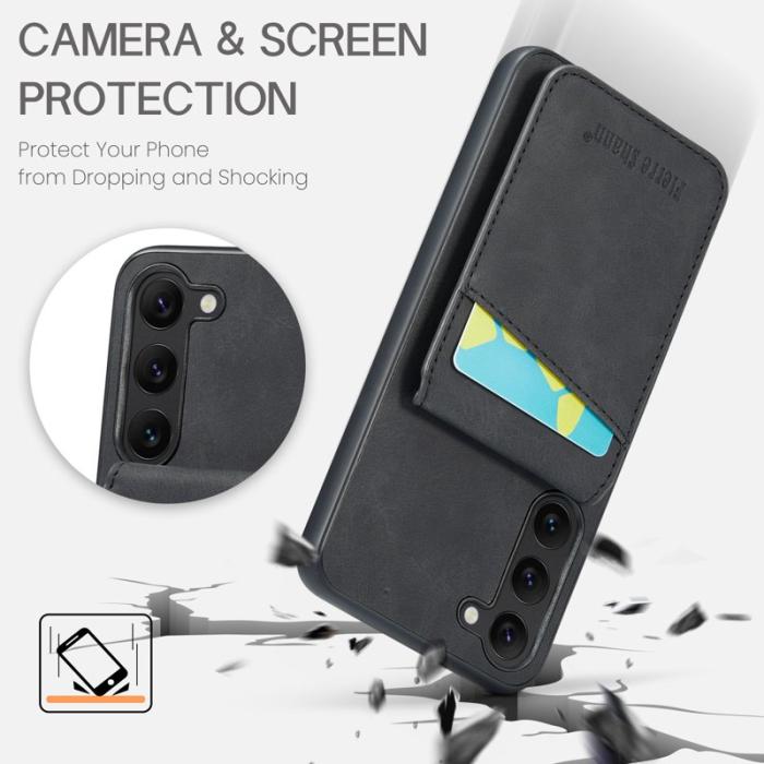 FIERRE SHANN - FIERRE SHANN Samsung Galaxy S22+ Fodral Kickstand PU Läder - Svart