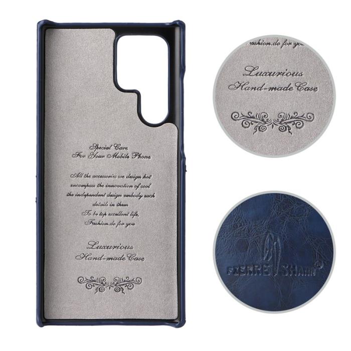 FIERRE SHANN - FIERRE SHANN Samsung Galaxy S22 Ultra Fodral Äkta läder - Blå