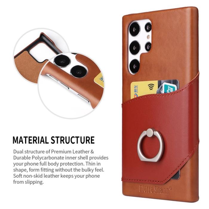 FIERRE SHANN - FIERRE SHANN Samsung Galaxy S22 Ultra Fodral - Äkta läder - Brun