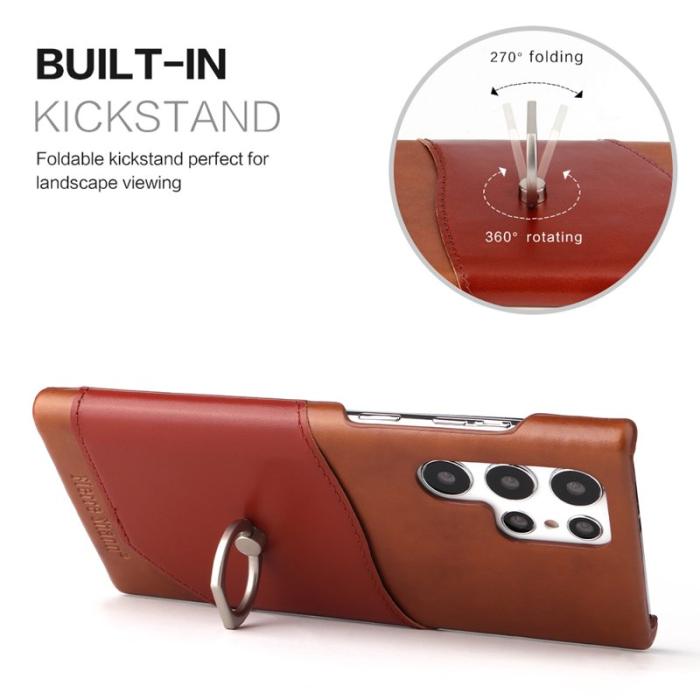 FIERRE SHANN - FIERRE SHANN Samsung Galaxy S22 Ultra Fodral Äkta läder - Brun