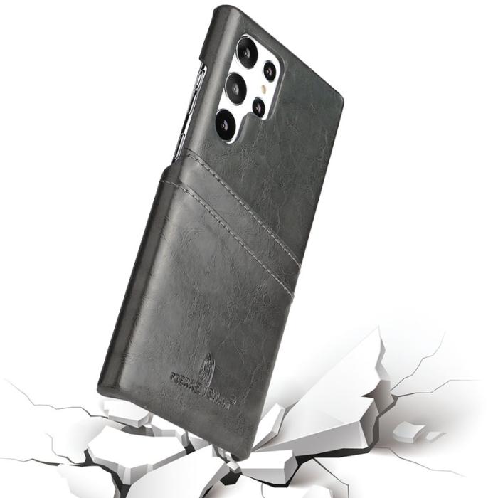 FIERRE SHANN - FIERRE SHANN Samsung Galaxy S22 Ultra Fodral Äkta läder - Grå