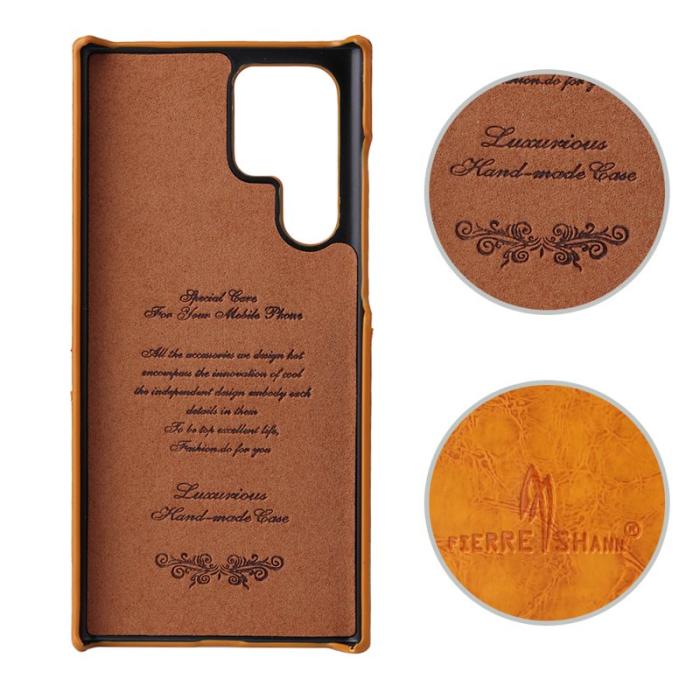 FIERRE SHANN - FIERRE SHANN Samsung Galaxy S22 Ultra Fodral - Äkta läder - Orange