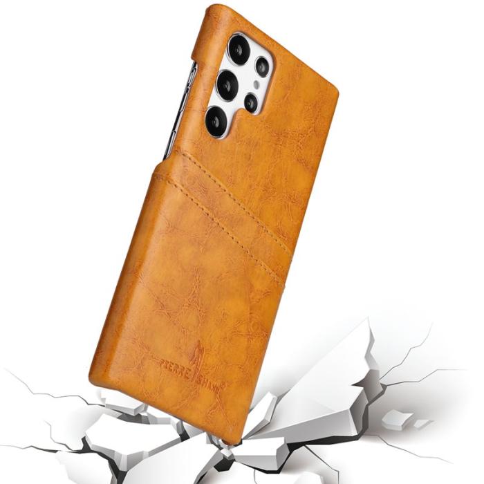 FIERRE SHANN - FIERRE SHANN Samsung Galaxy S22 Ultra Fodral - Äkta läder - Orange