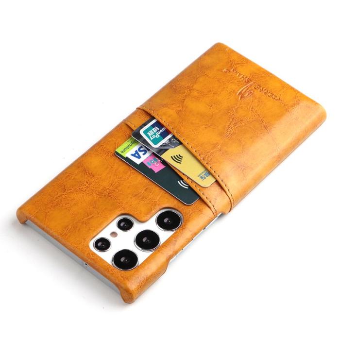 FIERRE SHANN - FIERRE SHANN Samsung Galaxy S22 Ultra Fodral - Äkta läder - Orange
