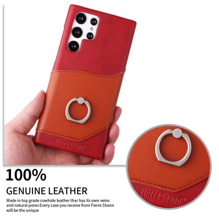 FIERRE SHANN - FIERRE SHANN Samsung Galaxy S22 Ultra Fodral - Äkta läder - Röd