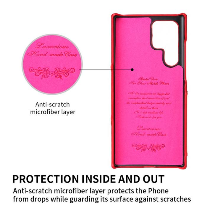 FIERRE SHANN - FIERRE SHANN Samsung Galaxy S22 Ultra Fodral - Äkta läder - Röd