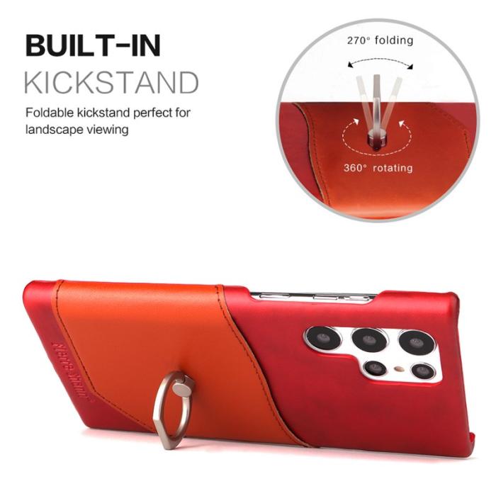 FIERRE SHANN - FIERRE SHANN Samsung Galaxy S22 Ultra Fodral Äkta läder - Röd