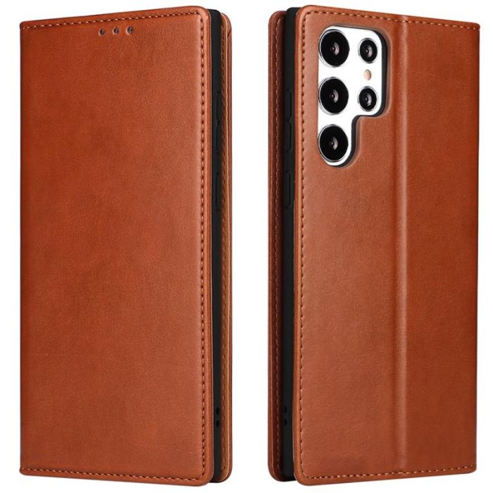 FIERRE SHANN - FIERRE SHANN Samsung Galaxy S22 Ultra Fodral PU Läder - Brun