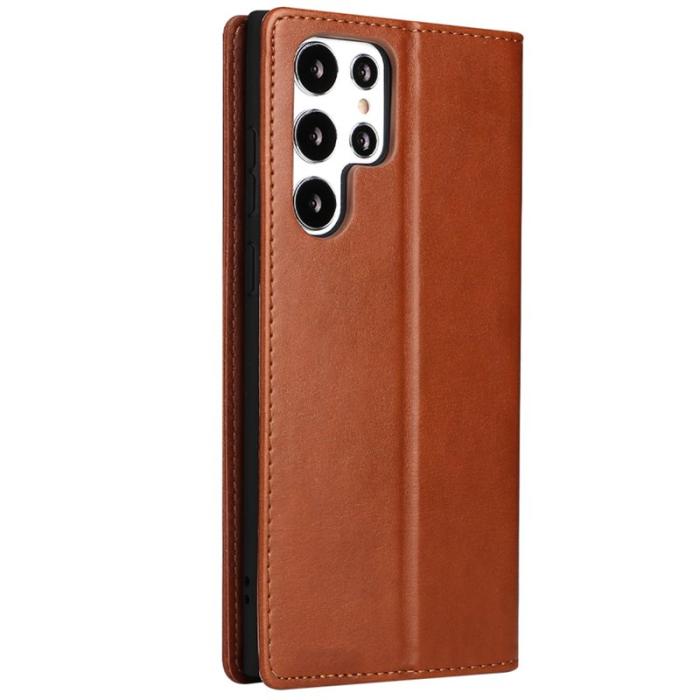 FIERRE SHANN - FIERRE SHANN Samsung Galaxy S22 Ultra Fodral PU Läder - Brun