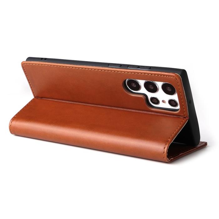 FIERRE SHANN - FIERRE SHANN Samsung Galaxy S22 Ultra Fodral PU Läder - Brun