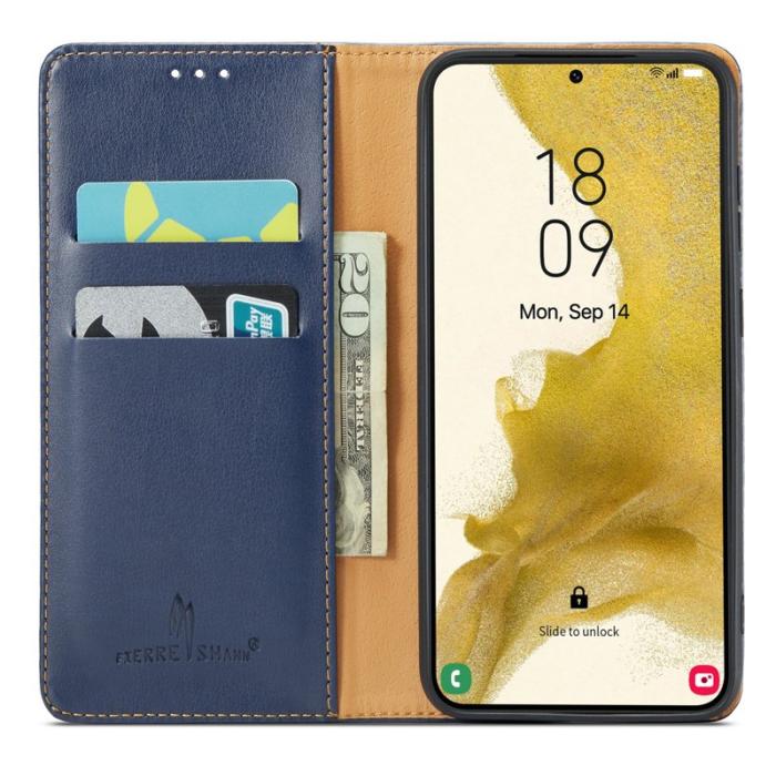 FIERRE SHANN - FIERRE SHANN Samsung Galaxy S23 Fodral - Äkta läder - Blå