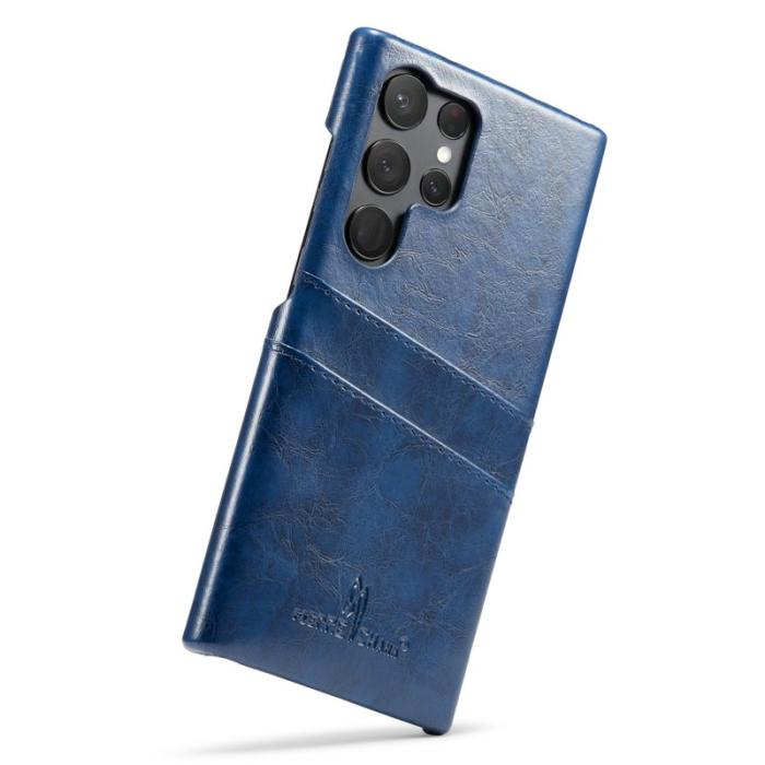 FIERRE SHANN - FIERRE SHANN Samsung Galaxy S23 Ultra Fodral Äkta läder - Blå