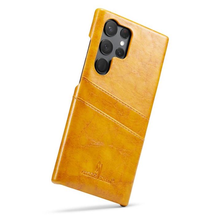 FIERRE SHANN - FIERRE SHANN Samsung Galaxy S23 Ultra Fodral Äkta läder - Gul