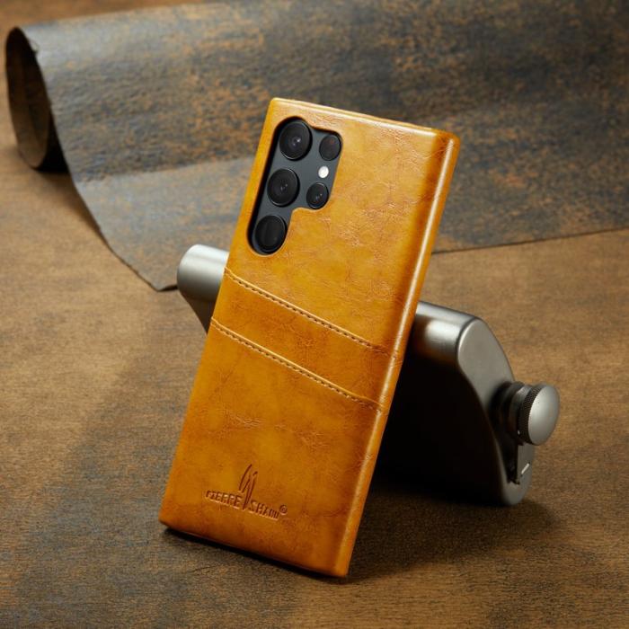 FIERRE SHANN - FIERRE SHANN Samsung Galaxy S23 Ultra Fodral Äkta läder - Gul