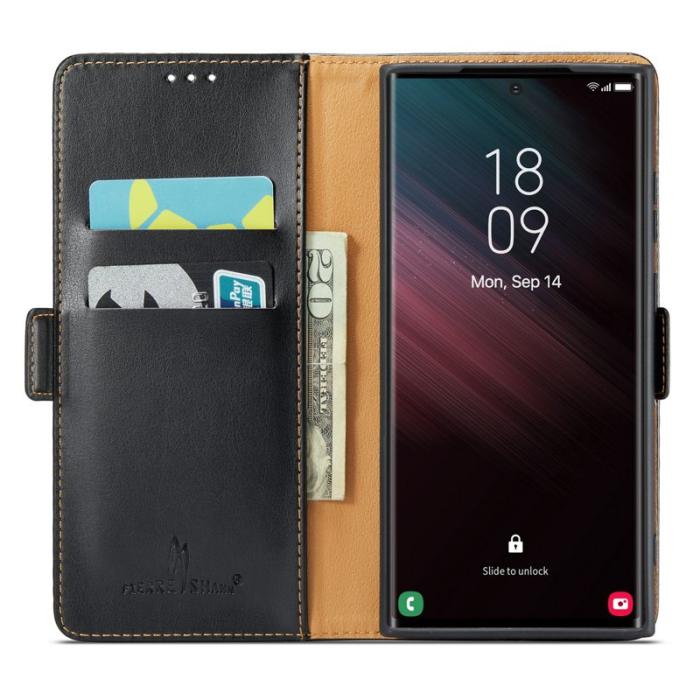 FIERRE SHANN - FIERRE SHANN Samsung Galaxy S23 Ultra Fodral PU Läder - Svart