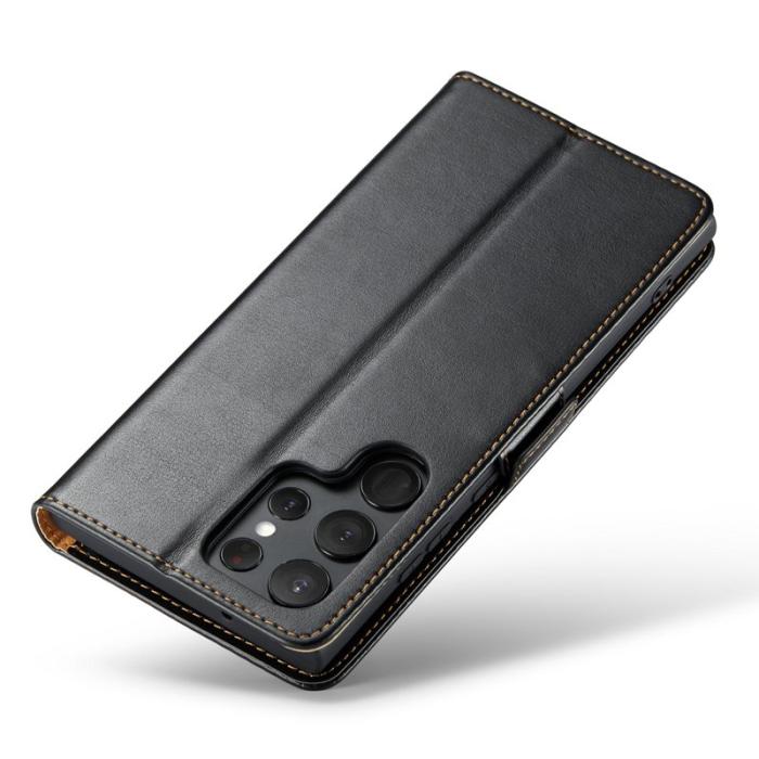 FIERRE SHANN - FIERRE SHANN Samsung Galaxy S23 Ultra Fodral PU Läder - Svart