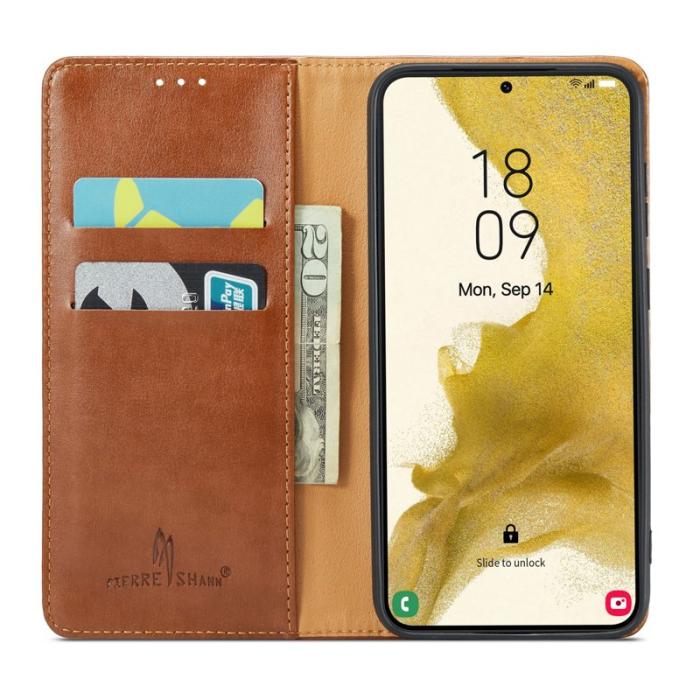 FIERRE SHANN - FIERRE SHANN Samsung Galaxy S24 Fodral PU Läder - Brun