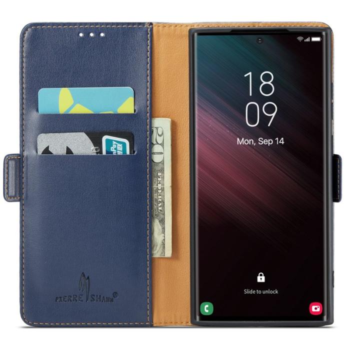 FIERRE SHANN - FIERRE SHANN Samsung Galaxy S24 Ultra Fodral Äkta läder - Blå