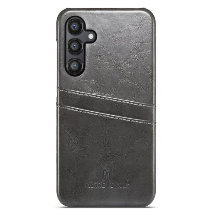 FIERRE SHANN - FIERRE SHANN Samsung Galaxy S25+ Fodral Waxy PU Läder - Grå