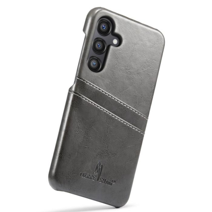 FIERRE SHANN - FIERRE SHANN Samsung Galaxy S25+ Fodral Waxy PU Läder - Grå