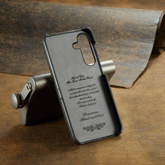 FIERRE SHANN - FIERRE SHANN Samsung Galaxy S25+ Fodral Waxy PU Läder - Grå