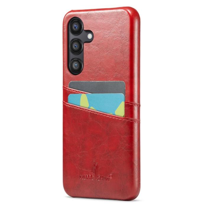FIERRE SHANN - FIERRE SHANN Samsung Galaxy S25 Fodral - Waxy PU Läder - Röd