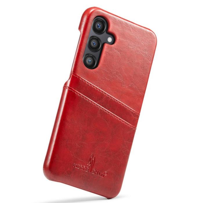 FIERRE SHANN - FIERRE SHANN Samsung Galaxy S25 Fodral - Waxy PU Läder - Röd