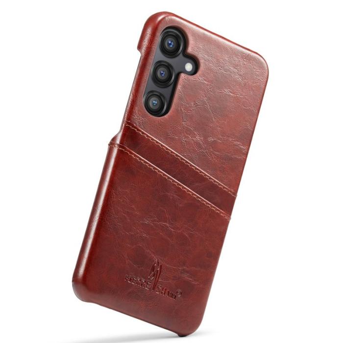 FIERRE SHANN - FIERRE SHANN Samsung Galaxy S25 Fodral - Waxy PU Leather - Brun