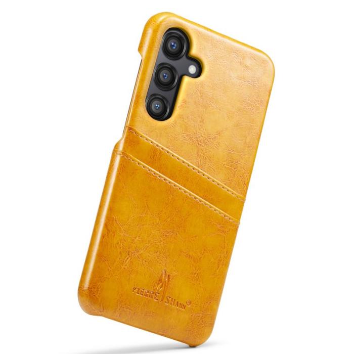 FIERRE SHANN - FIERRE SHANN Samsung Galaxy S25 Fodral Waxy PU Leather - Gul