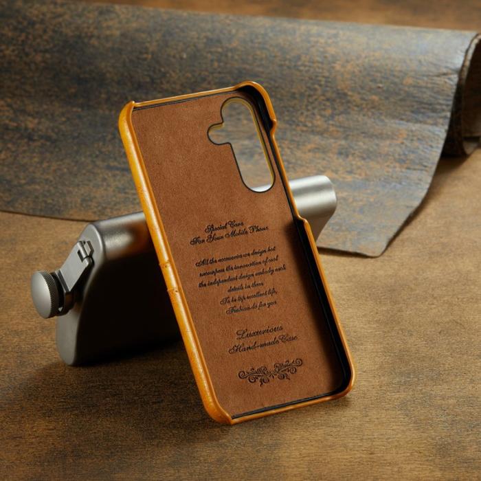 FIERRE SHANN - FIERRE SHANN Samsung Galaxy S25 Fodral Waxy PU Leather - Gul