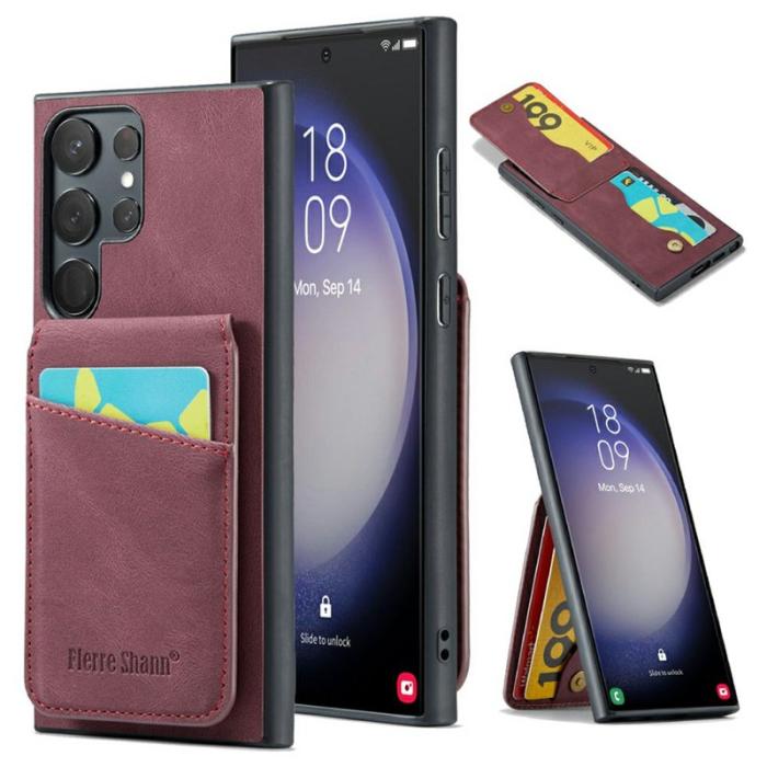 FIERRE SHANN - FIERRE SHANN Samsung Galaxy S25 Ultra Fodral Äkta läder - Vinröd