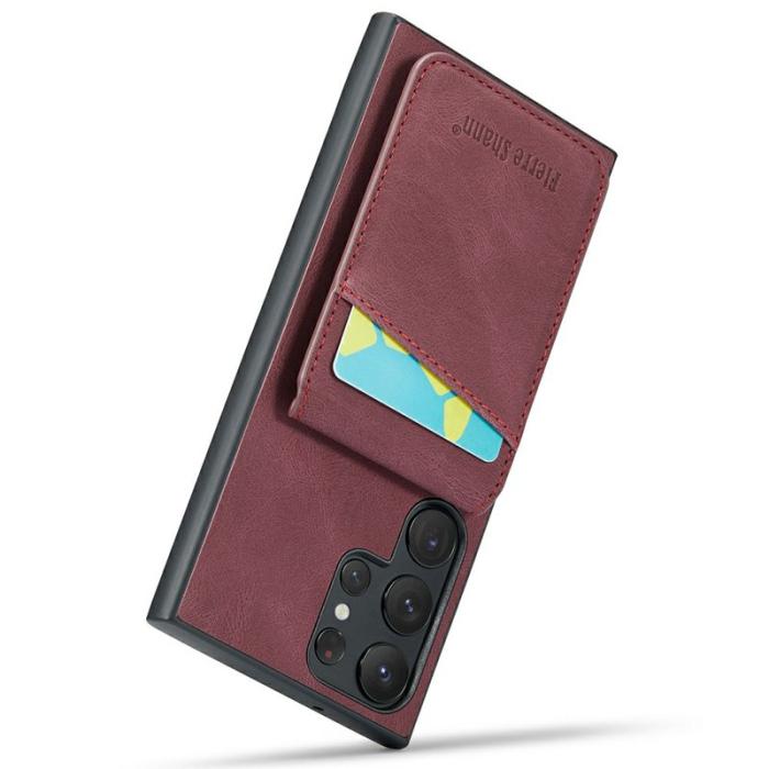 FIERRE SHANN - FIERRE SHANN Samsung Galaxy S25 Ultra Fodral Äkta läder - Vinröd