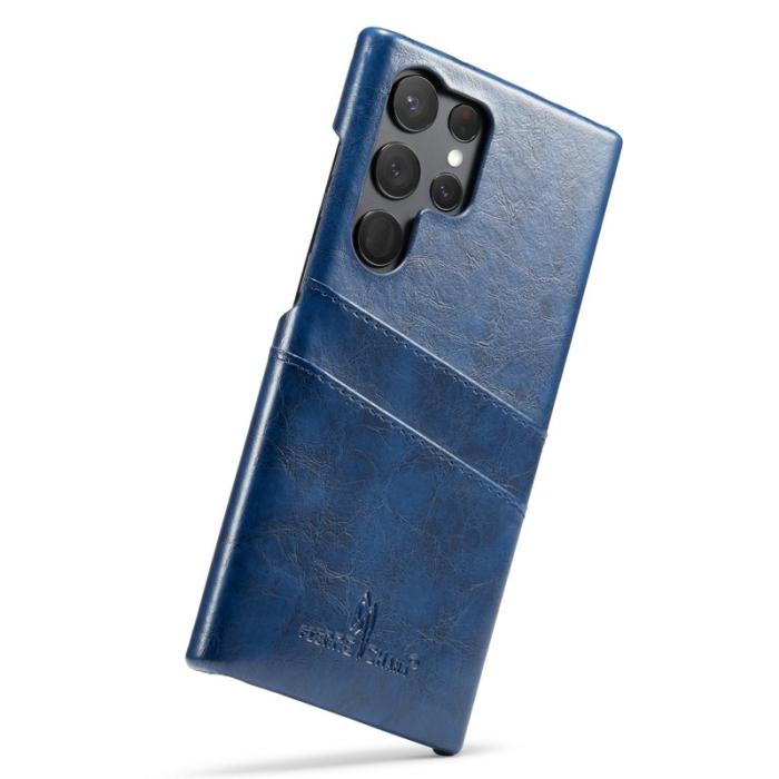 FIERRE SHANN - FIERRE SHANN Samsung Galaxy S25 Ultra Fodral - Waxy PU Läder - Blå