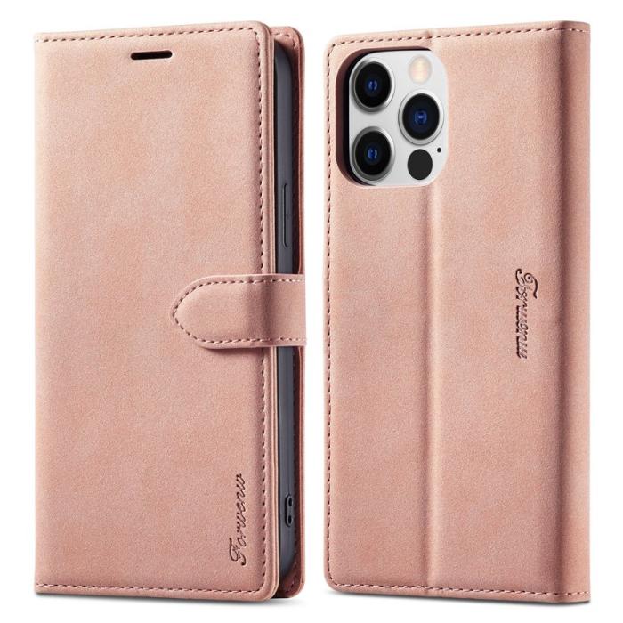 FORWENW - FORWENW F1 Series iPhone 15 Pro Max Fodral PU Läder - Roséguld
