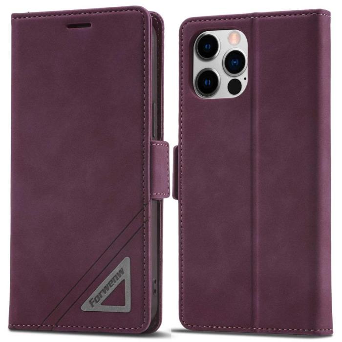 FORWENW - FORWENW F3-Series iPhone 12 Fodral PU Läder - Vinröd
