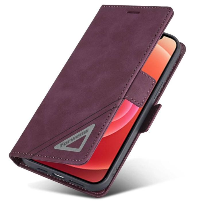 FORWENW - FORWENW F3-Series iPhone 12 Fodral PU Läder - Vinröd
