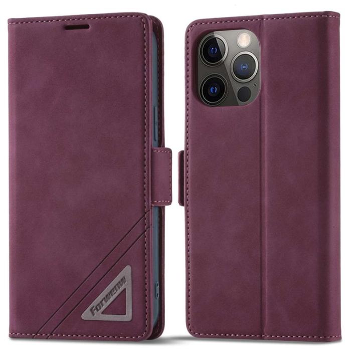 FORWENW - FORWENW F3-Series iPhone 13 Pro Fodral PU Läder - Vinröd