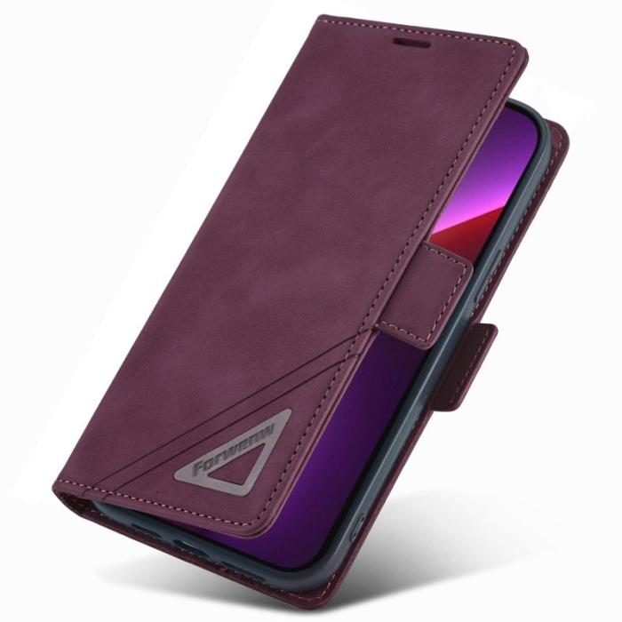FORWENW - FORWENW F3-Series iPhone 13 Pro Fodral PU Läder - Vinröd