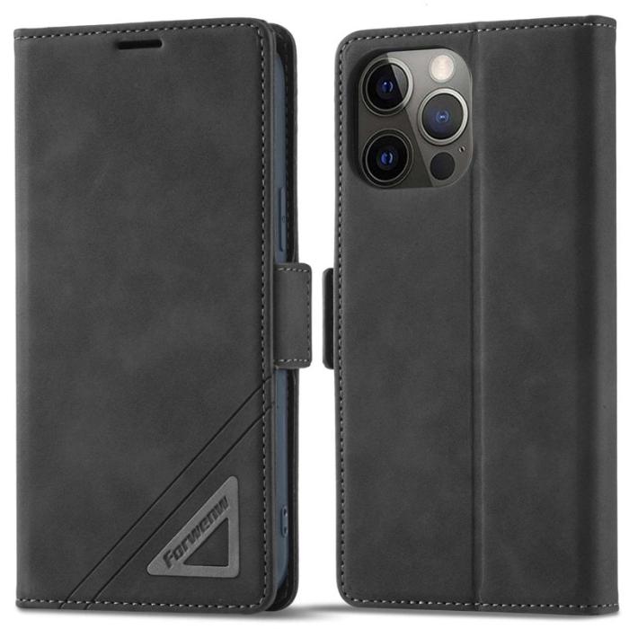 FORWENW - FORWENW F3-Series iPhone 13 Pro Max Fodral PU Läder - Svart