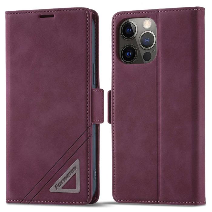 FORWENW - FORWENW F3-Series iPhone 13 Pro Max Fodral PU Läder - Vinröd
