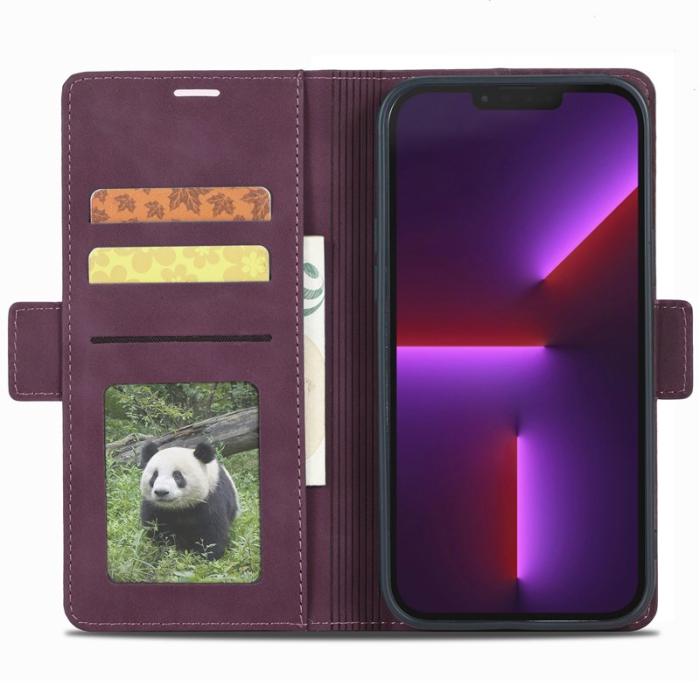 FORWENW - FORWENW F3 Series iPhone 15 Fodral Äkta läder - Vinröd