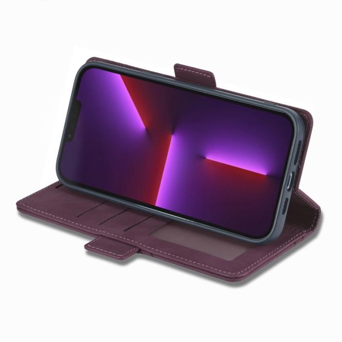 FORWENW - FORWENW F3 Series iPhone 15 Fodral Äkta läder - Vinröd