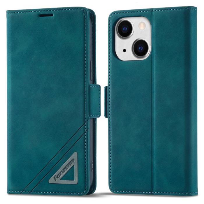 FORWENW - FORWENW F3 Series iPhone 15 Plus Flip Fodral Äkta läder - Grön