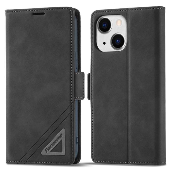 FORWENW - FORWENW F3 Series iPhone 15 Plus Flip Fodral Äkta läder - Svart