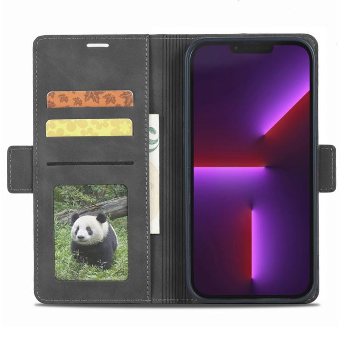 FORWENW - FORWENW F3 Series iPhone 15 Plus Flip Fodral Äkta läder - Svart