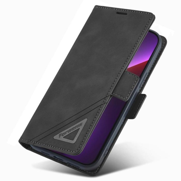 FORWENW - FORWENW F3 Series iPhone 15 Plus Flip Fodral Äkta läder - Svart