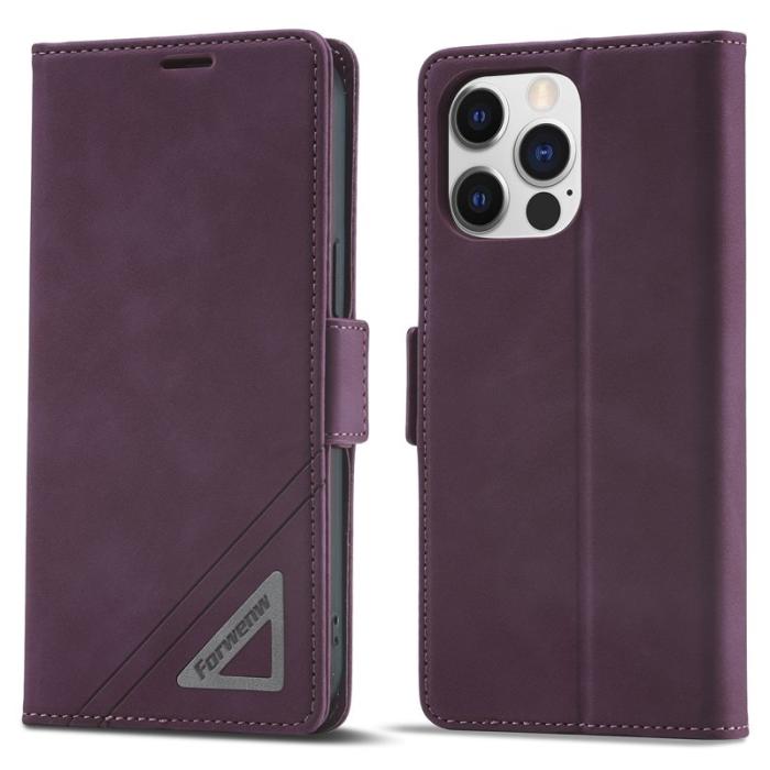 FORWENW - FORWENW F3 Series iPhone 15 Pro Fodral Äkta läder - Vinröd