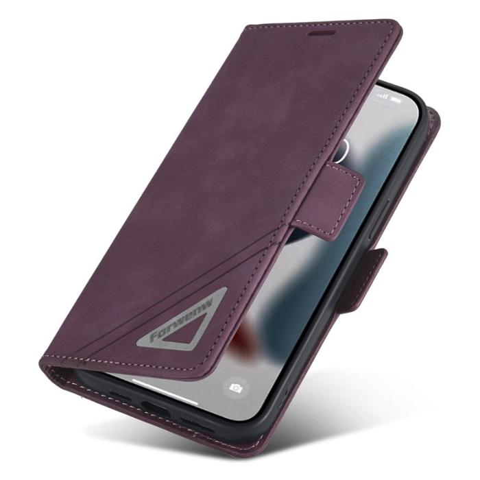 FORWENW - FORWENW F3 Series iPhone 15 Pro Fodral Äkta läder - Vinröd