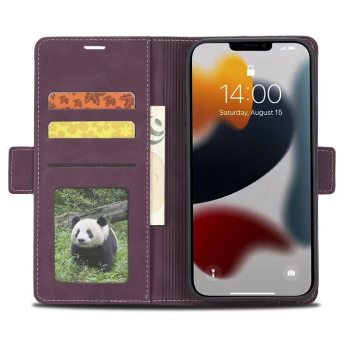 FORWENW - FORWENW F3 Series iPhone 15 Pro Max Fodral Äkta läder - Vinröd