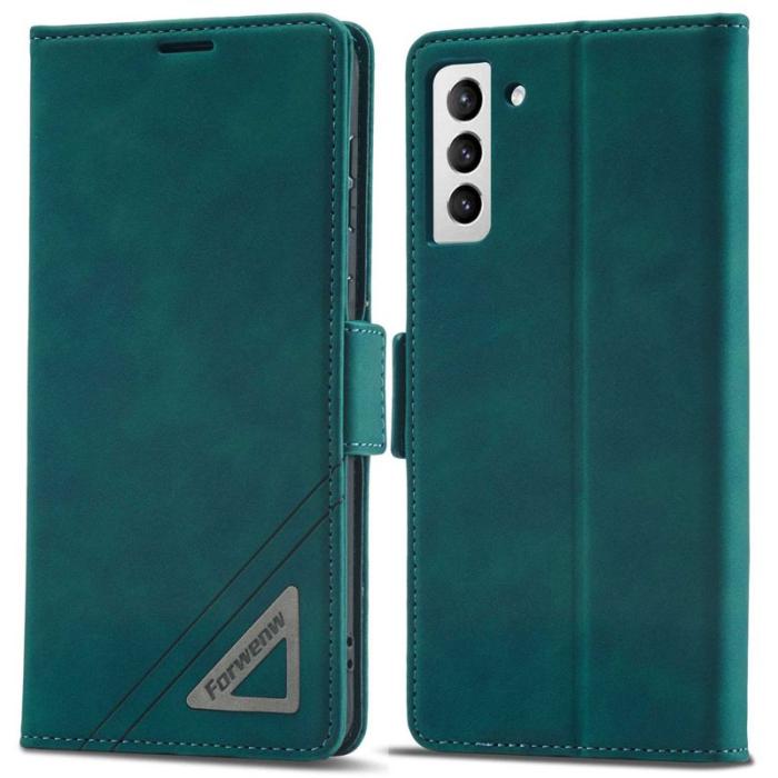 FORWENW - FORWENW F3-Series Samsung Galaxy S21 FE 5G Flip Fodral Äkta läder - Cyan